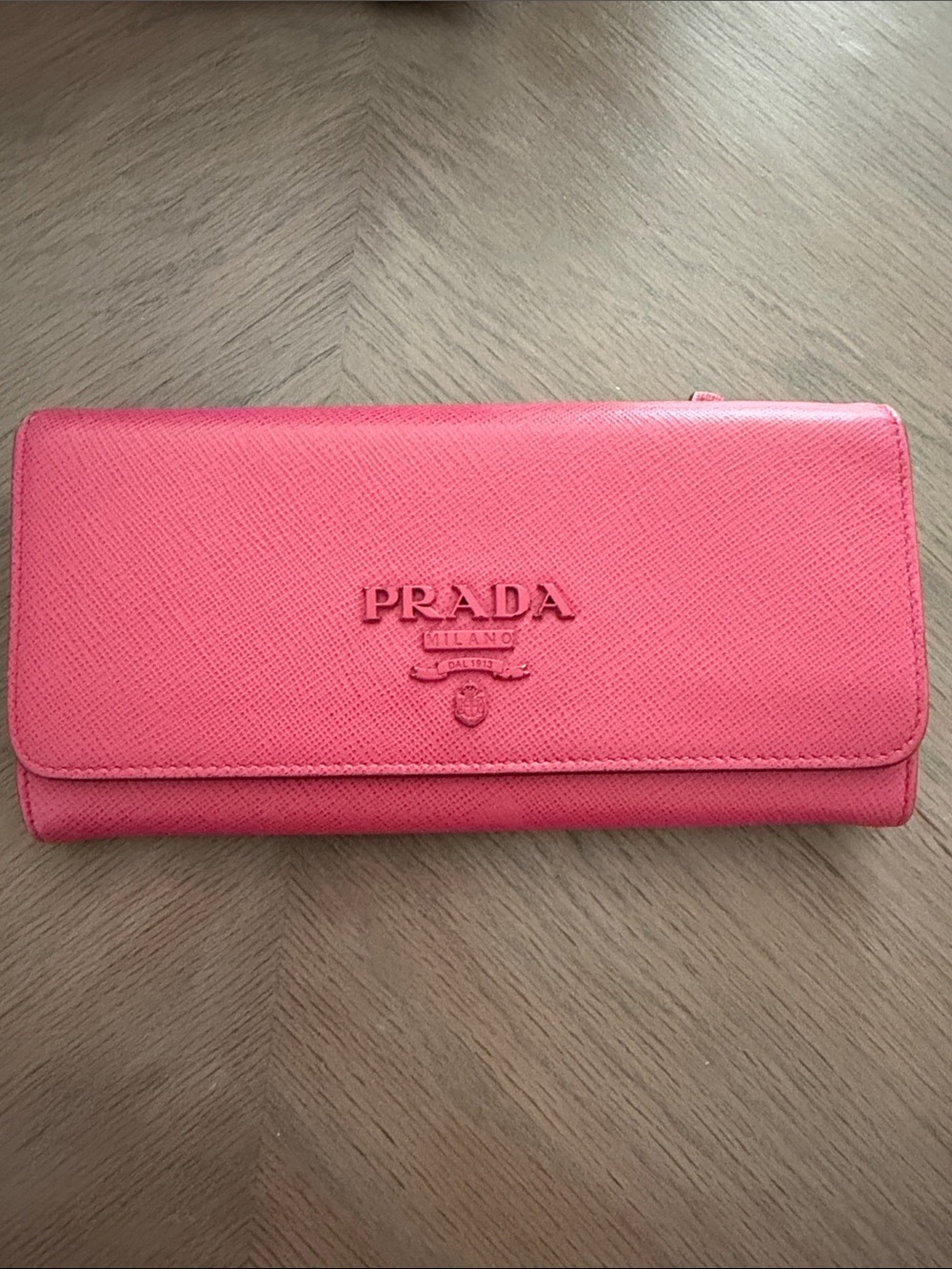 Prada Coral Pink Saffiano Leather Continental Wallet